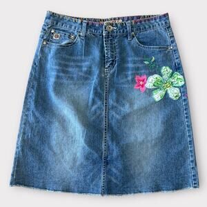 Paris Blues Embroidered Denim Skirt